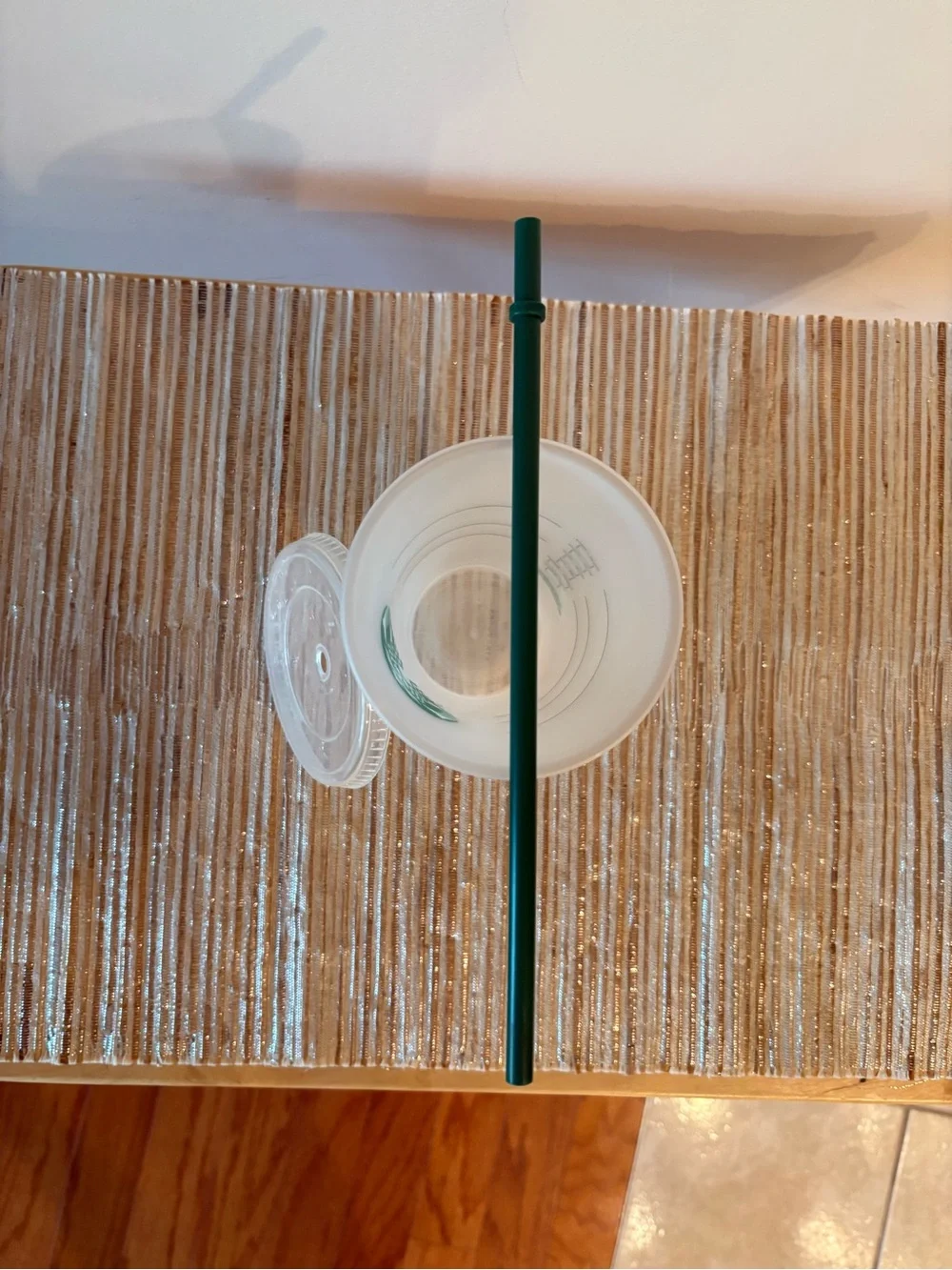 Starbucks Reusable White Plastic Cold Cup with Green Logo and Straw